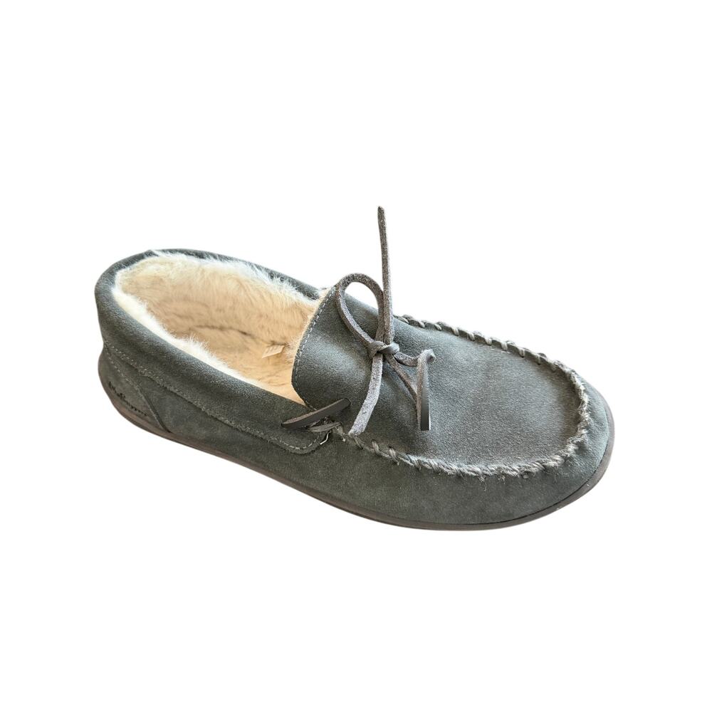 My Slipper Men’s Shearling Lined Moccasin Slippers Gray Suede Size 10 Cozy